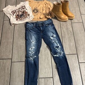 Outfit 2 shirts 1 pants 1 pair shoes